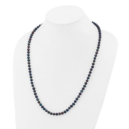 14K Yellow Gold 5-6mm Black Near Round Freshwater Cultured Pearl Necklace