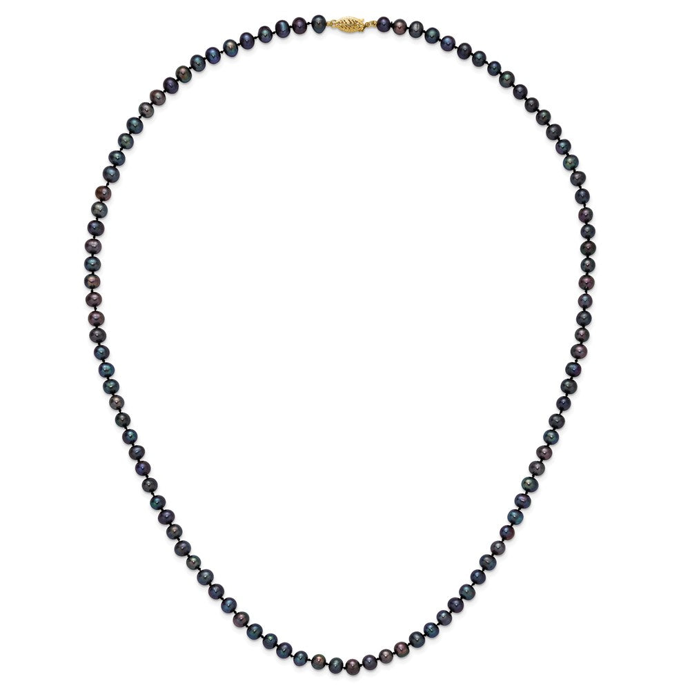 14K Yellow Gold 5-6mm Black Near Round Freshwater Cultured Pearl Necklace