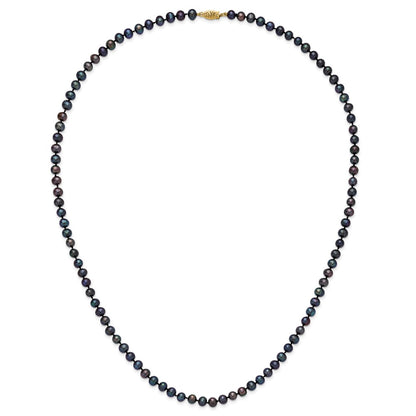 14K Yellow Gold 5-6mm Black Near Round Freshwater Cultured Pearl Necklace