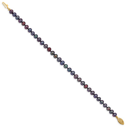 7.5 Inch 14K 5-6mm Black Near Round Freshwater Cultured Pearl Bracelet