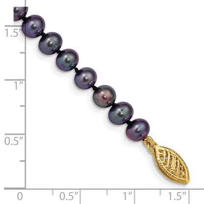 7.5 Inch 14K 5-6mm Black Near Round Freshwater Cultured Pearl Bracelet