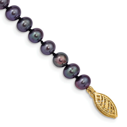 7.5 Inch 14K 5-6mm Black Near Round Freshwater Cultured Pearl Bracelet