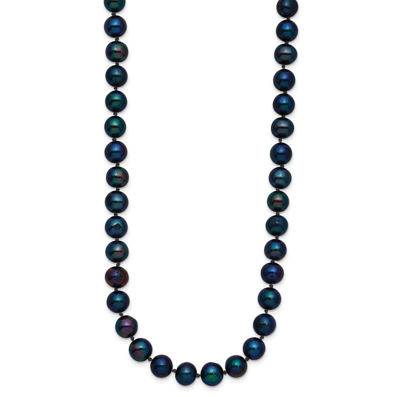14K Yellow Gold 6-7mm Black Near Round Freshwater Cultured Pearl Necklace