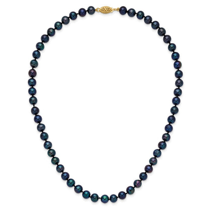 14K Yellow Gold 6-7mm Black Near Round Freshwater Cultured Pearl Necklace