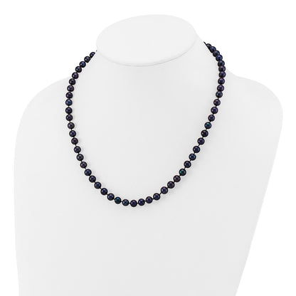 14K Yellow Gold 6-7mm Black Near Round Freshwater Cultured Pearl Necklace