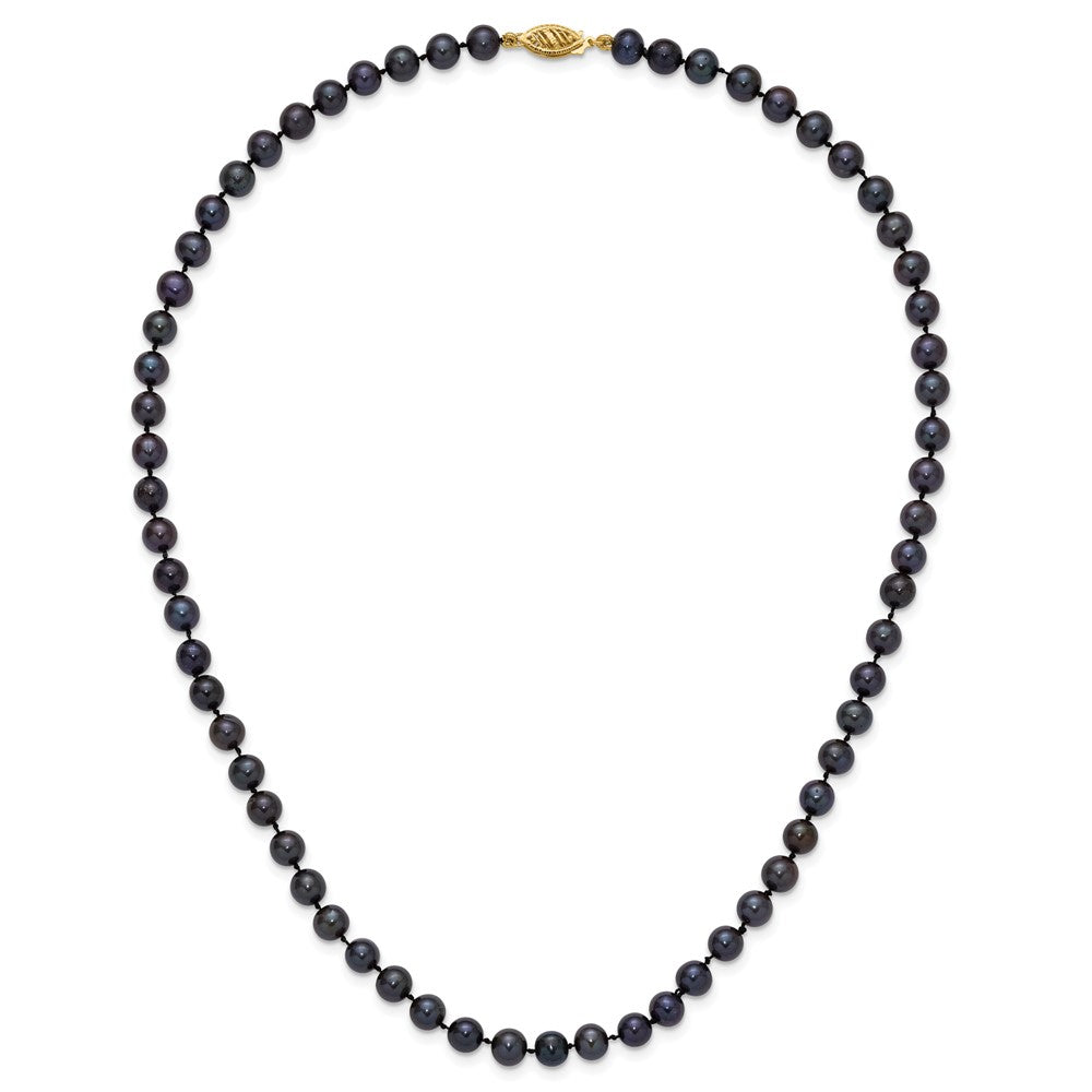 14K Yellow Gold 6-7mm Black Near Round Freshwater Cultured Pearl Necklace