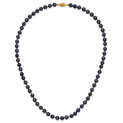 14K Yellow Gold 6-7mm Black Near Round Freshwater Cultured Pearl Necklace