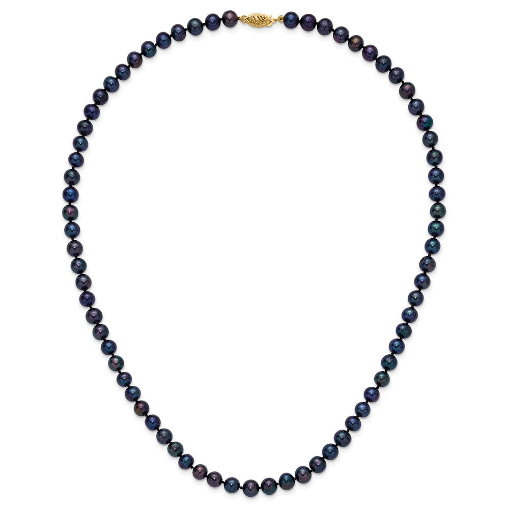 14K Yellow Gold 6-7mm Black Near Round Freshwater Cultured Pearl Necklace