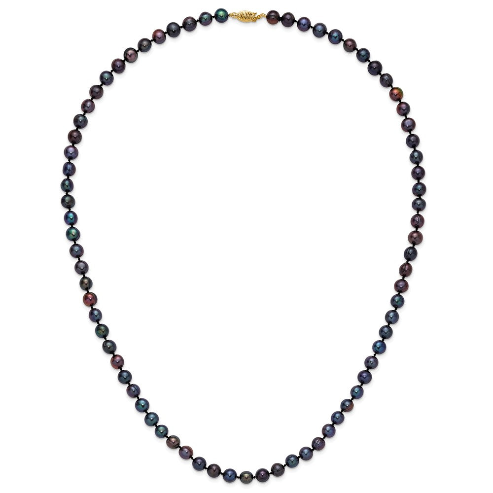 14K Yellow Gold 6-7mm Black Near Round Freshwater Cultured Pearl Necklace