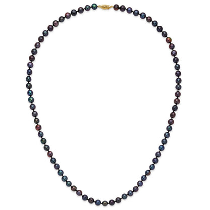 14K Yellow Gold 6-7mm Black Near Round Freshwater Cultured Pearl Necklace