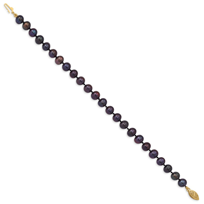 7.5 Inch 14K 6-7mm Black Near Round Freshwater Cultured Pearl Bracelet