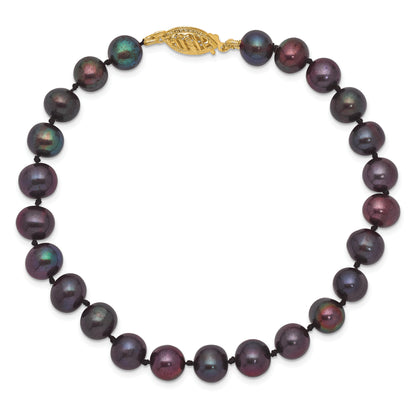 7.5 Inch 14K 6-7mm Black Near Round Freshwater Cultured Pearl Bracelet