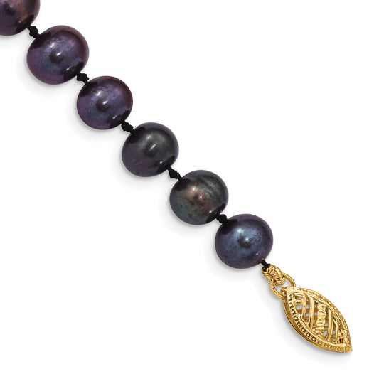 7.5 Inch 14K 6-7mm Black Near Round Freshwater Cultured Pearl Bracelet