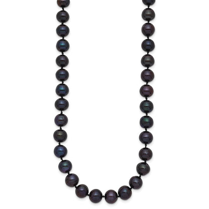 14K Yellow Gold 7-8mm Black Near Round Freshwater Cultured Pearl Necklace