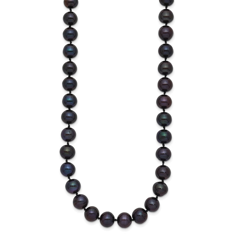 14K Yellow Gold 7-8mm Black Near Round Freshwater Cultured Pearl Necklace