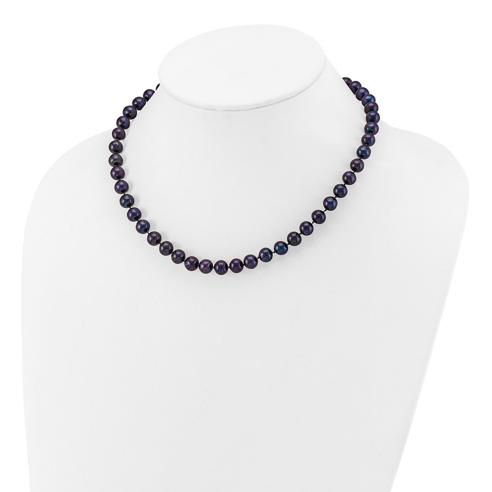 14K Yellow Gold 7-8mm Black Near Round Freshwater Cultured Pearl Necklace