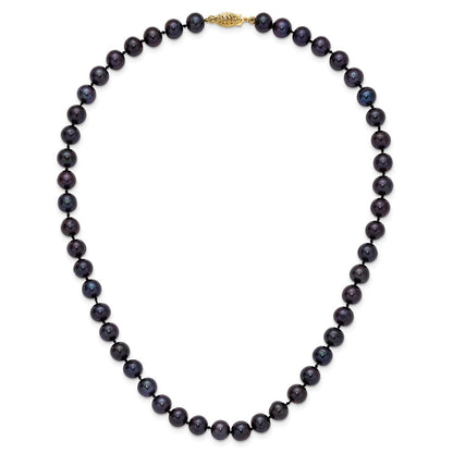 14K Yellow Gold 7-8mm Black Near Round Freshwater Cultured Pearl Necklace