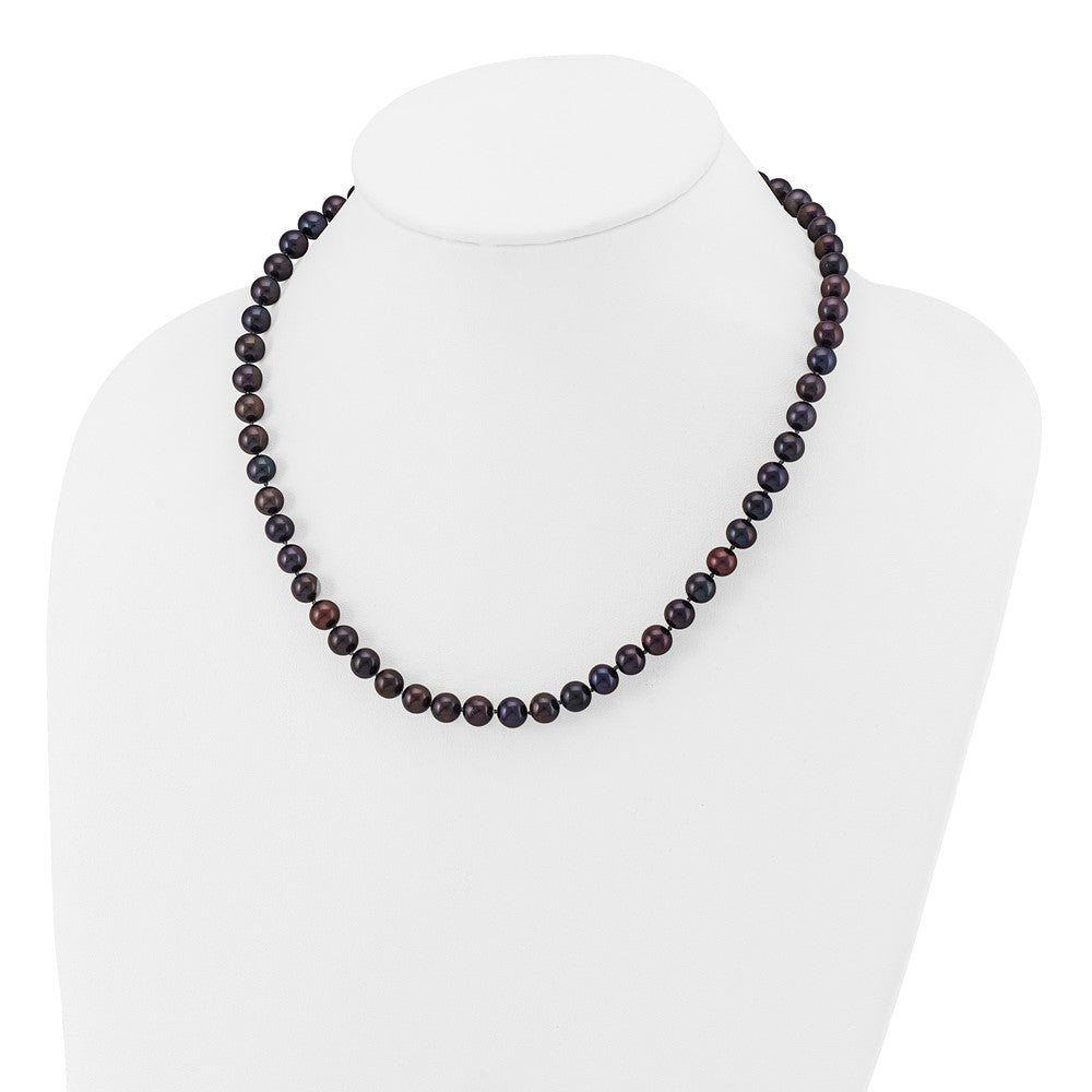 14K Yellow Gold 7-8mm Black Near Round Freshwater Cultured Pearl Necklace