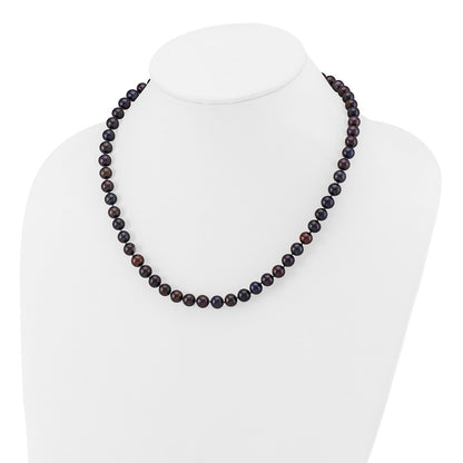 14K Yellow Gold 7-8mm Black Near Round Freshwater Cultured Pearl Necklace