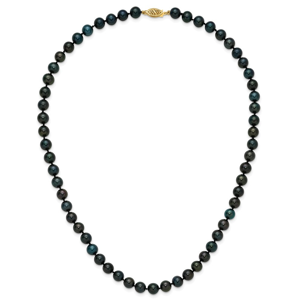 14K Yellow Gold 7-8mm Black Near Round Freshwater Cultured Pearl Necklace