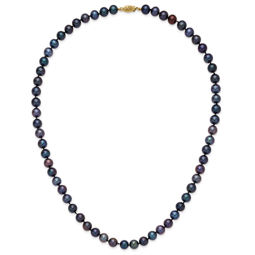 14K Yellow Gold 7-8mm Black Near Round Freshwater Cultured Pearl Necklace