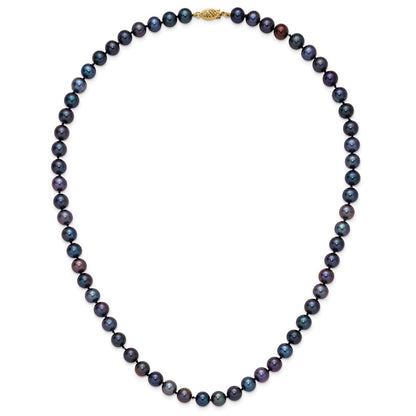 14K Yellow Gold 7-8mm Black Near Round Freshwater Cultured Pearl Necklace