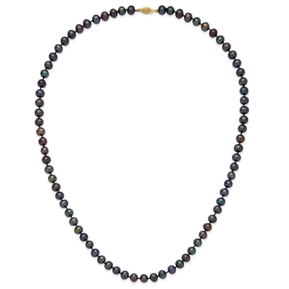 14K Yellow Gold 7-8mm Black Near Round Freshwater Cultured Pearl Necklace
