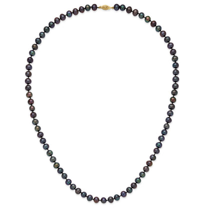14K Yellow Gold 7-8mm Black Near Round Freshwater Cultured Pearl Necklace