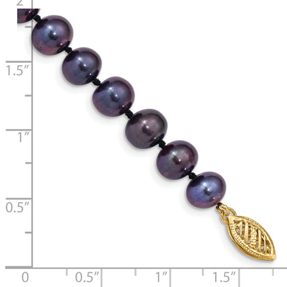 7.5 Inch 14K 7-8mm Black Near Round Freshwater Cultured Pearl Bracelet