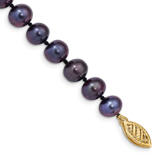 7.5 Inch 14K 7-8mm Black Near Round Freshwater Cultured Pearl Bracelet