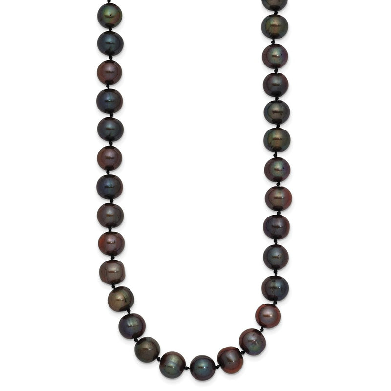 14K Yellow Gold 8-9mm Black Near Round Freshwater Cultured Pearl Necklace