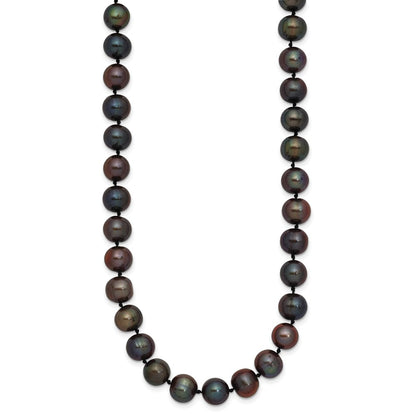 14K Yellow Gold 8-9mm Black Near Round Freshwater Cultured Pearl Necklace