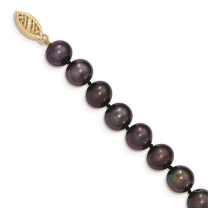 14K Yellow Gold 8-9mm Black Near Round Freshwater Cultured Pearl Necklace