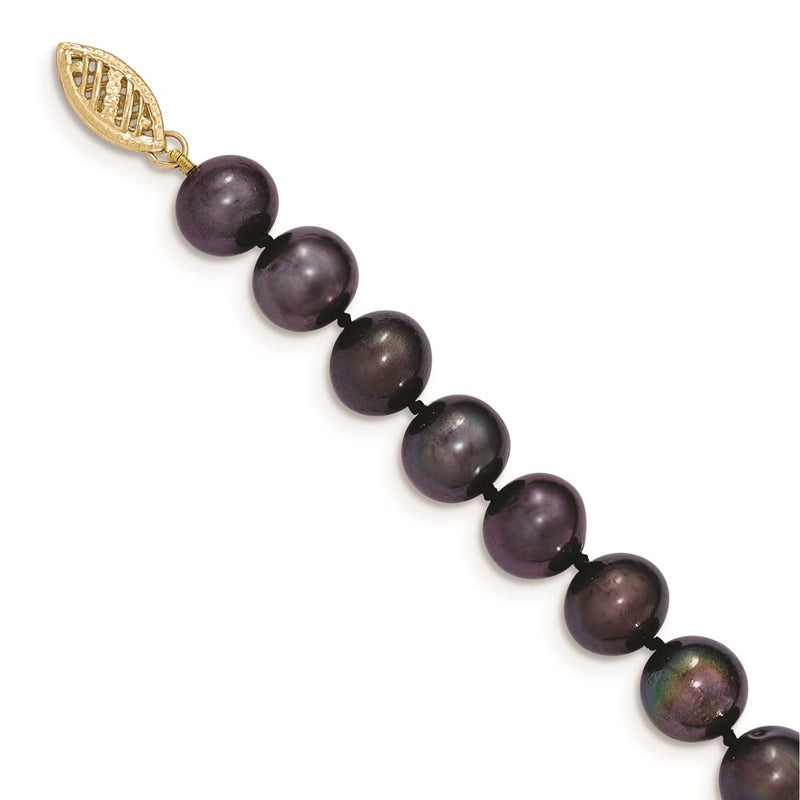14K Yellow Gold 8-9mm Black Near Round Freshwater Cultured Pearl Necklace