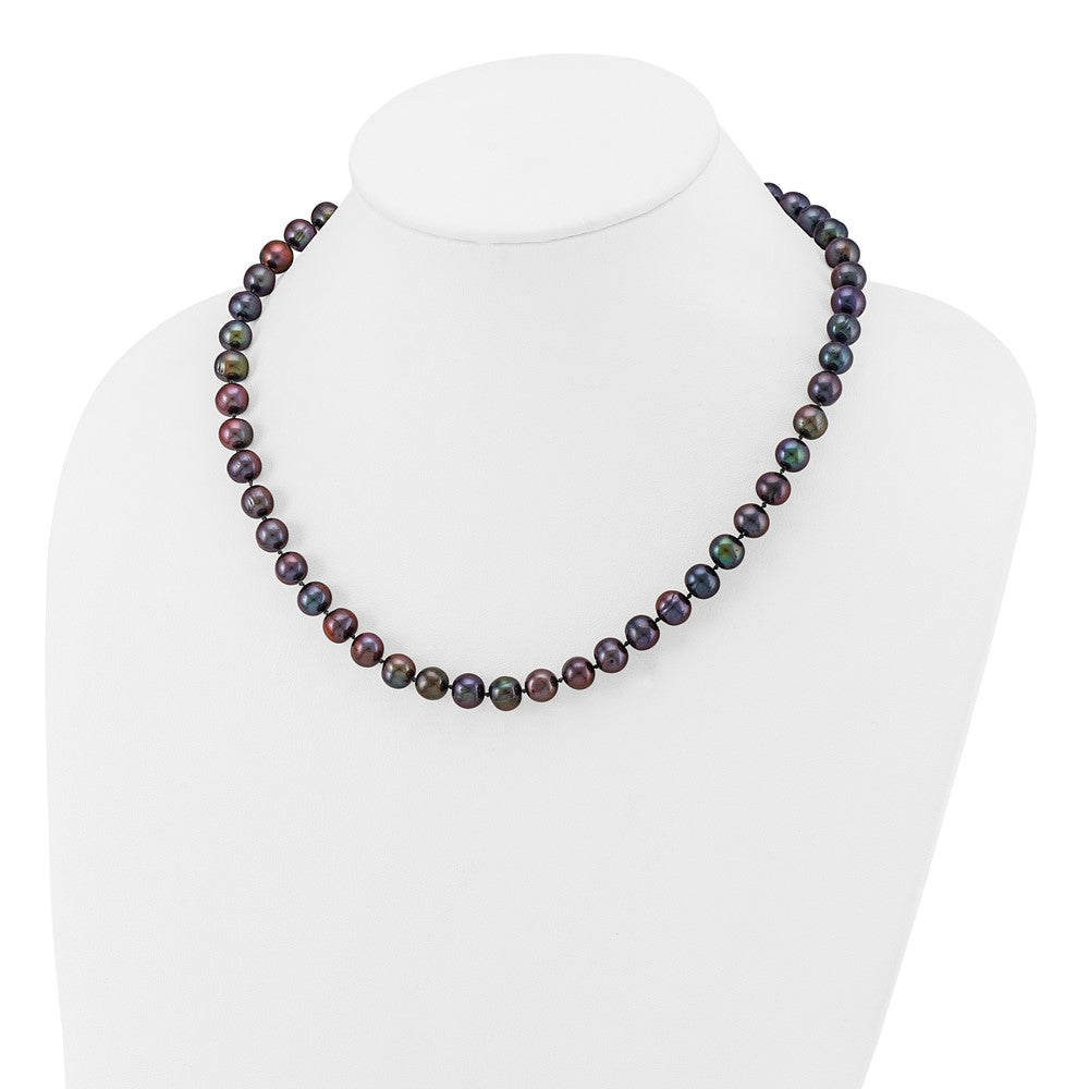 14K Yellow Gold 8-9mm Black Near Round Freshwater Cultured Pearl Necklace