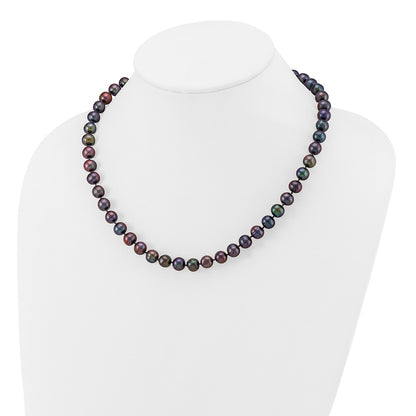 14K Yellow Gold 8-9mm Black Near Round Freshwater Cultured Pearl Necklace
