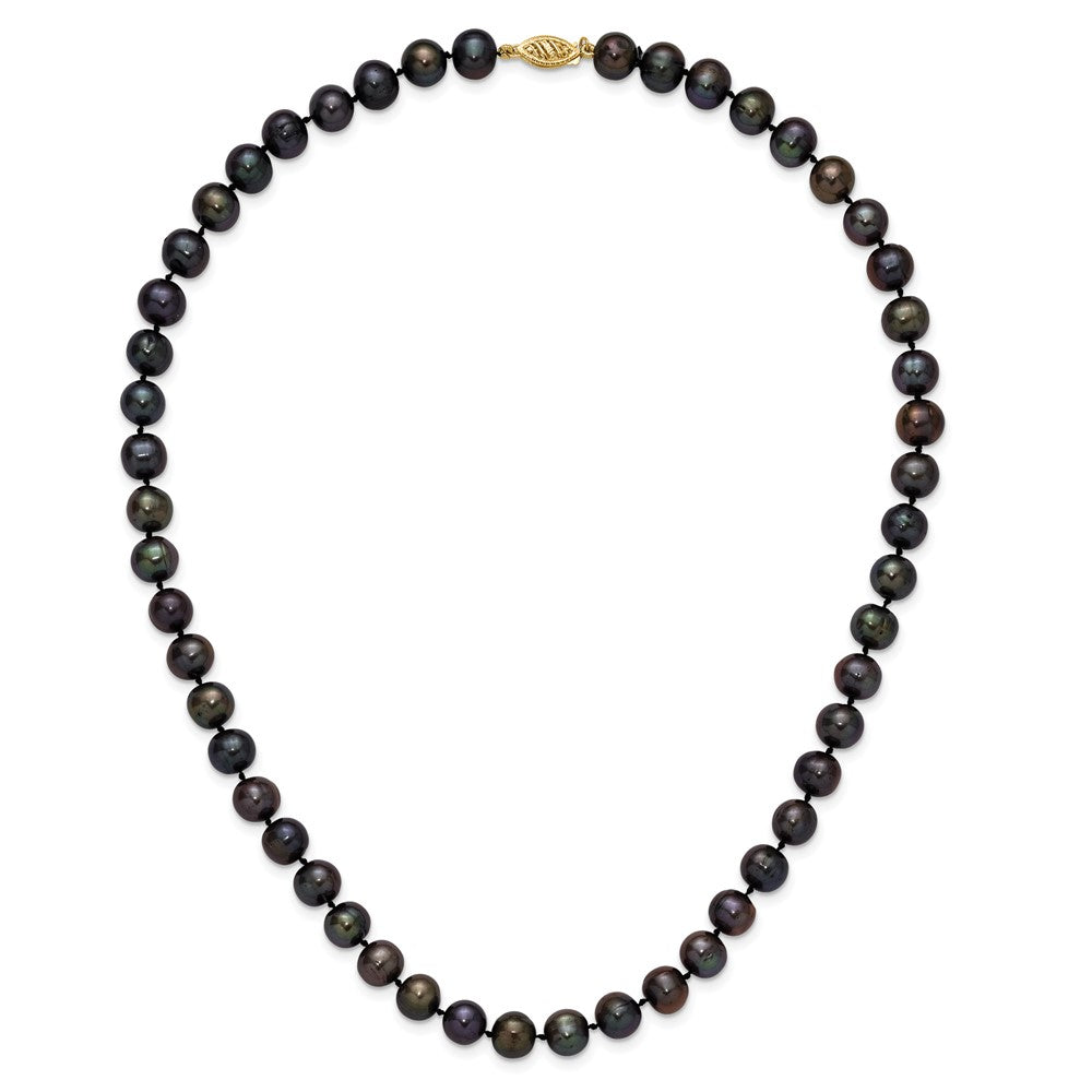 14K Yellow Gold 8-9mm Black Near Round Freshwater Cultured Pearl Necklace
