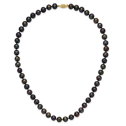 14K Yellow Gold 8-9mm Black Near Round Freshwater Cultured Pearl Necklace