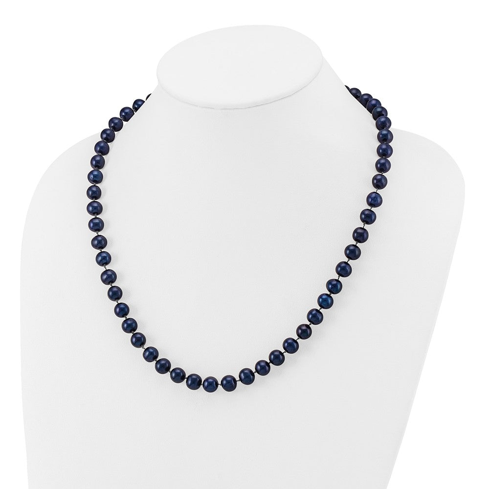 14K Yellow Gold 8-9mm Black Near Round Freshwater Cultured Pearl Necklace