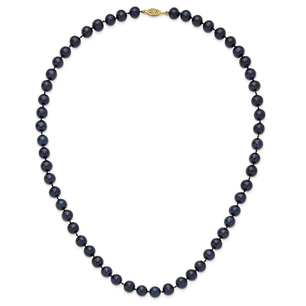 14K Yellow Gold 8-9mm Black Near Round Freshwater Cultured Pearl Necklace