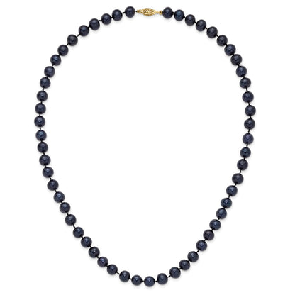 14K Yellow Gold 8-9mm Black Near Round Freshwater Cultured Pearl Necklace