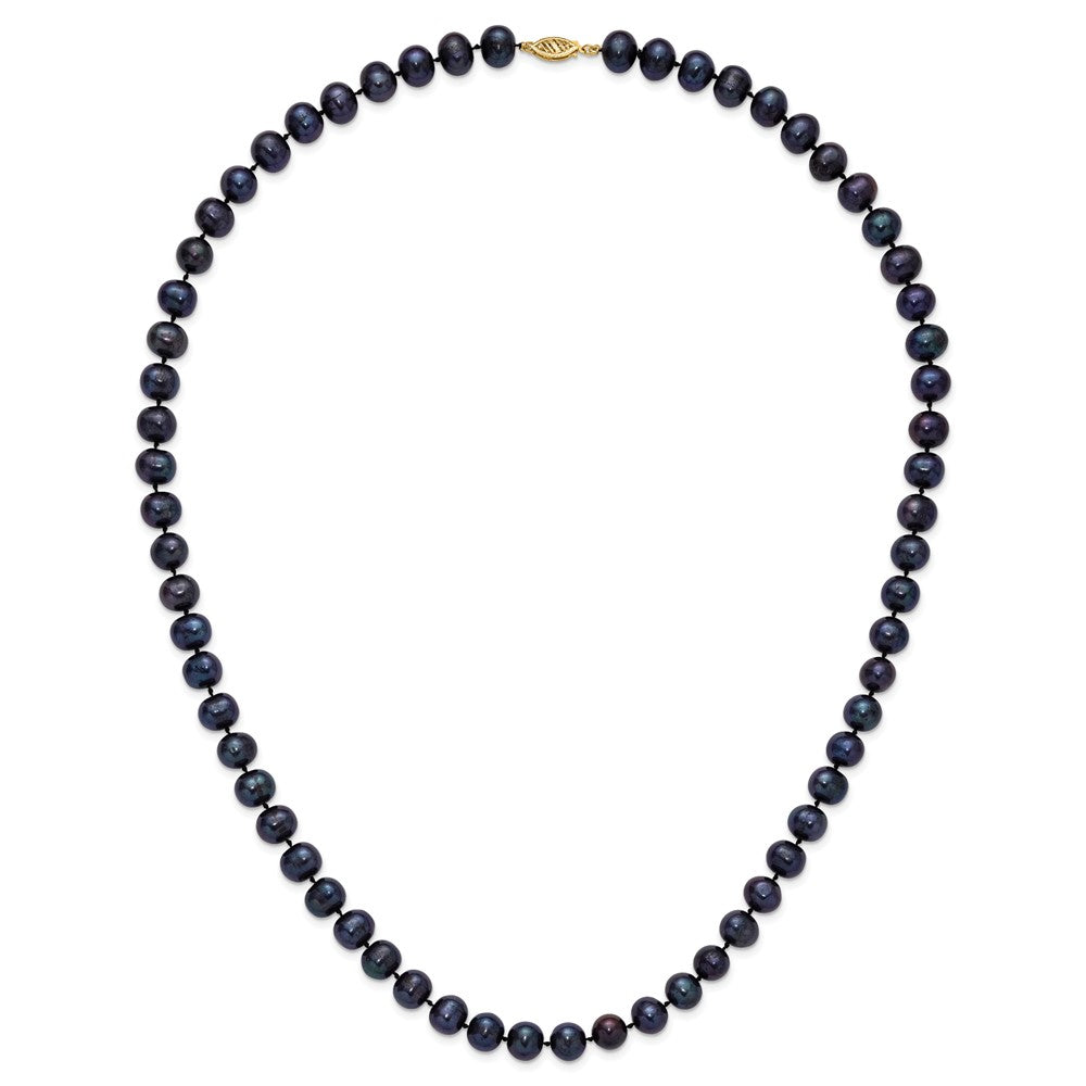 14K Yellow Gold 8-9mm Black Near Round Freshwater Cultured Pearl Necklace