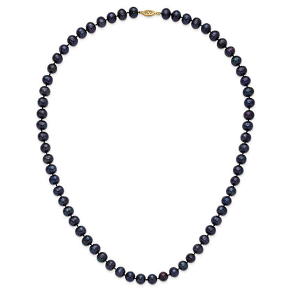 14K Yellow Gold 8-9mm Black Near Round Freshwater Cultured Pearl Necklace