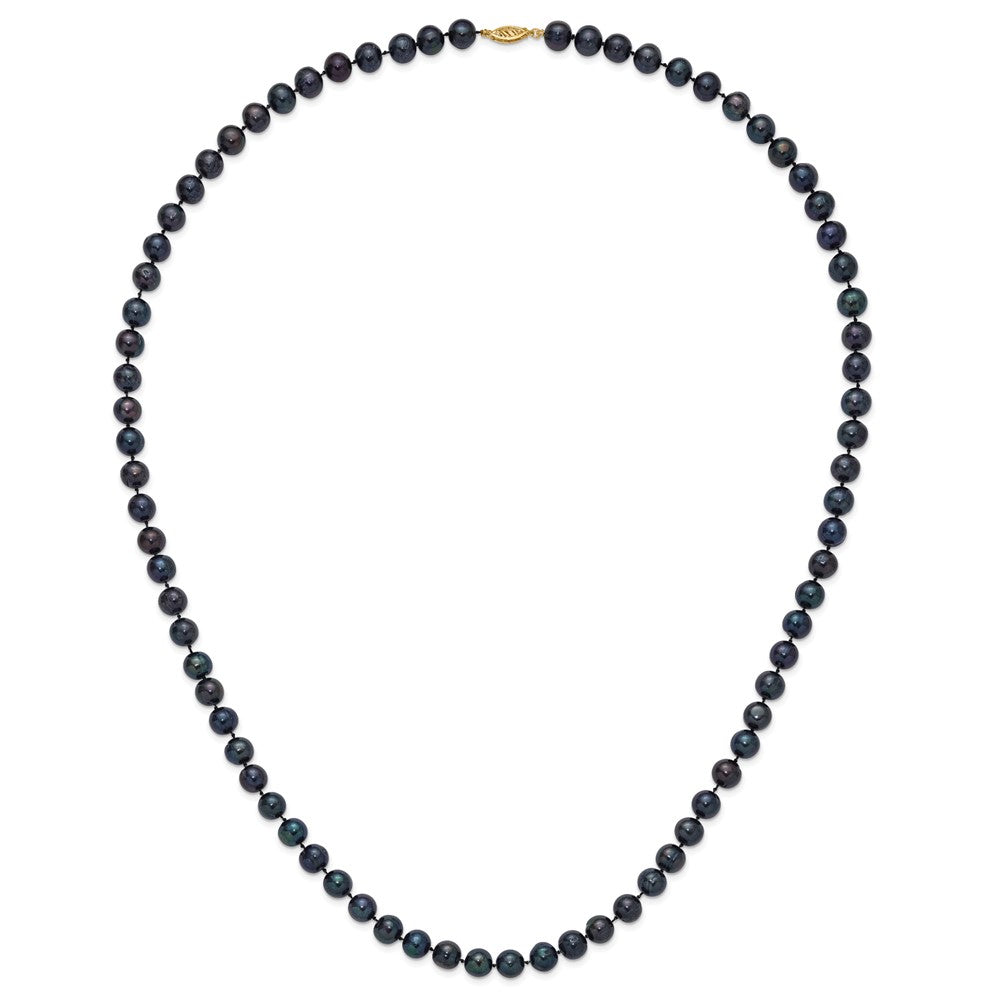 14K Yellow Gold 8-9mm Black Near Round Freshwater Cultured Pearl Necklace
