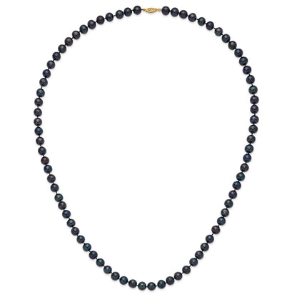 14K Yellow Gold 8-9mm Black Near Round Freshwater Cultured Pearl Necklace