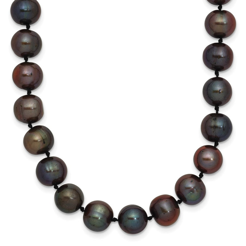 14K Yellow Gold 8-9mm Black Near Round Freshwater Cultured Pearl Necklace