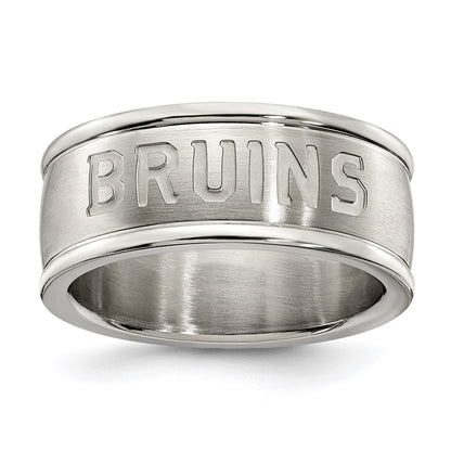 Stainless Steel Boston Bruins Logo Band Ring Size 7