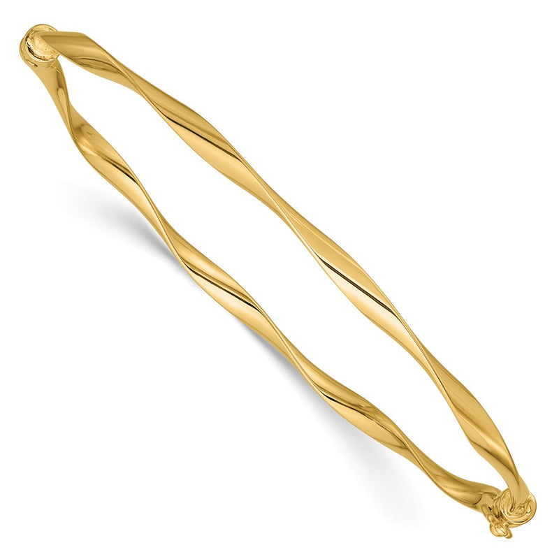 14K Yellow Gold Polished Twisted Hinged Bangle