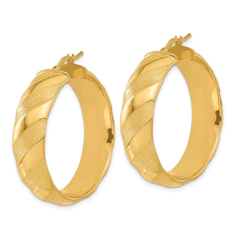 Bronze/Yellow Bronze Polished & Satin Striped Round Hoop Earrings