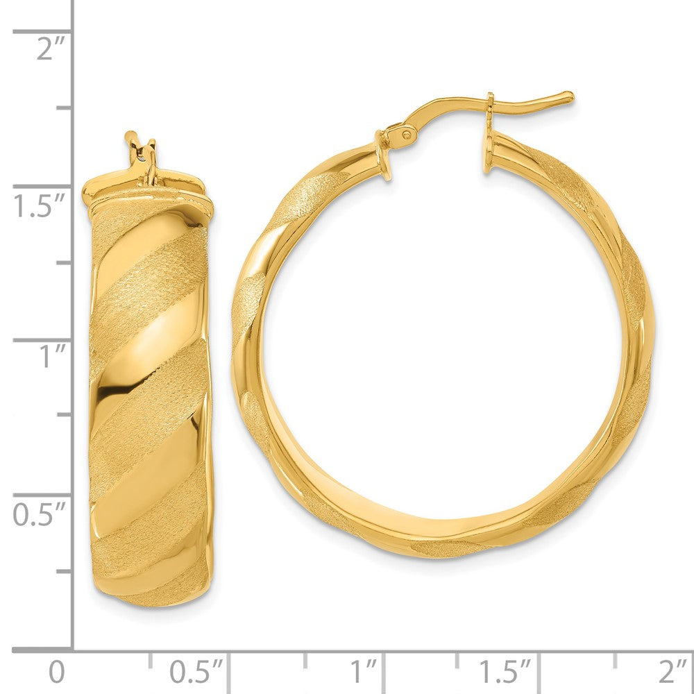 Bronze/Yellow Bronze Polished & Satin Striped Round Hoop Earrings